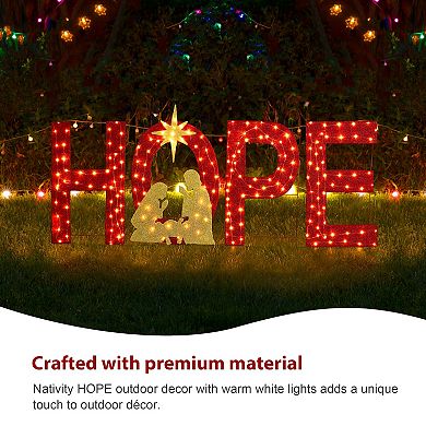 Glitzhome Set of 4 Lighted Christmas Porch Decor, 2D Fabric Nativity HOPE Outdoor Decor