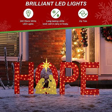 Glitzhome Set of 4 Lighted Christmas Porch Decor, 2D Fabric Nativity HOPE Outdoor Decor