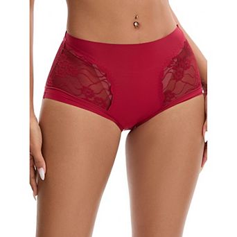 Women's High Wasited Lace Underwear Briefs Breathable Full Coverage Tummy Control Panties