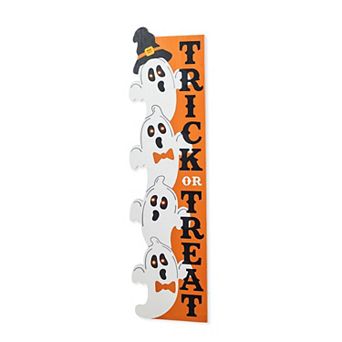 Glitzhome 42"H Lighted Stacked Ghost Porch Sign, Halloween Wooden Decor with "Trick or Treat"