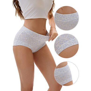Women's Cotton Allover Floral Printed Underwear High Waisted Full Coverage Tummy Control Briefs