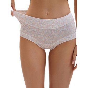 Women's Cotton Allover Floral Printed Underwear High Waisted Full Coverage Tummy Control Briefs
