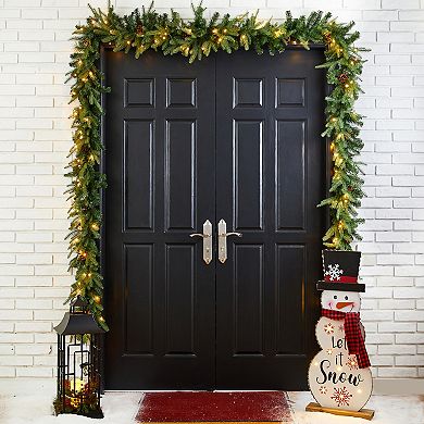 Glitzhome 2PCS Pre-Lit Greenery Pine Cone Flocked Christmas Garlands - 9 ft