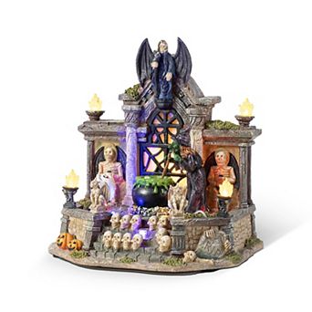 Glitzhome 9.75"H Lighted Resin Table Village Decor, Halloween Haunted House Tabletop Decor