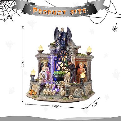 Glitzhome 9.75"H Lighted Resin Table Village Decor, Halloween Haunted House Tabletop Decor