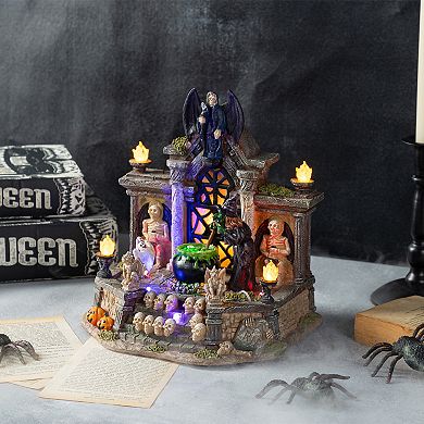 Glitzhome 9.75"H Lighted Resin Table Village Decor, Halloween Haunted House Tabletop Decor
