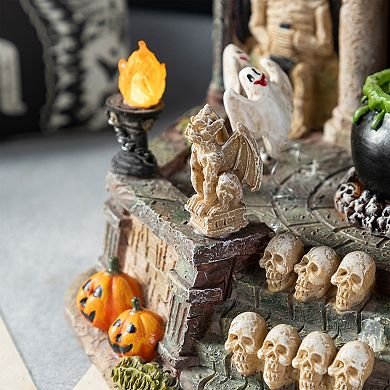 Glitzhome 9.75"H Lighted Resin Table Village Decor, Halloween Haunted House Tabletop Decor