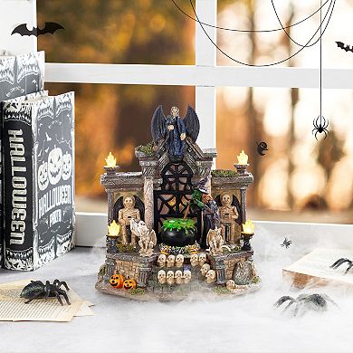 Glitzhome 9.75"H Lighted Resin Table Village Decor, Halloween Haunted House Tabletop Decor