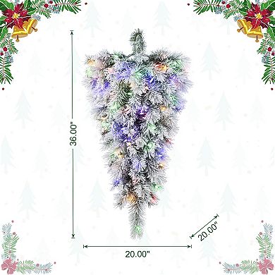 Glitzhome 3ft Christmas Teardrop Swag, Pre-Lit Christmas Swag Artificial Flocked Hanging Decoration