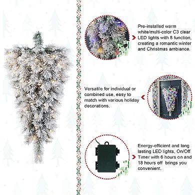 Glitzhome 3ft Christmas Teardrop Swag, Pre-Lit Christmas Swag Artificial Flocked Hanging Decoration