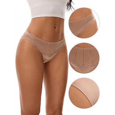 Women's Satin Silky Hipster Panties Low Waisted Lace Trimmed Underpant