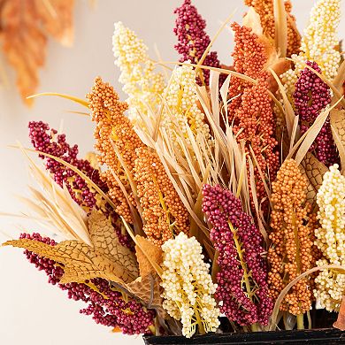 Glitzhome 15"H Fall Sorghum Cart Centerpiece, Multi-Colored Rustic And Charming Table Decor