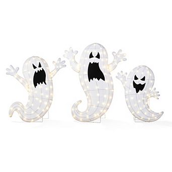 Glitzhome Set of 3 Ghosts Family Outdoor Decor, Lighted 2.5D Halloween Outdoor Decorations