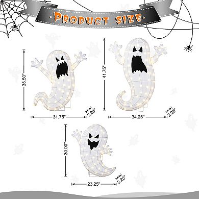 Glitzhome Set of 3 Ghosts Family Outdoor Decor, Lighted 2.5D Halloween Outdoor Decorations