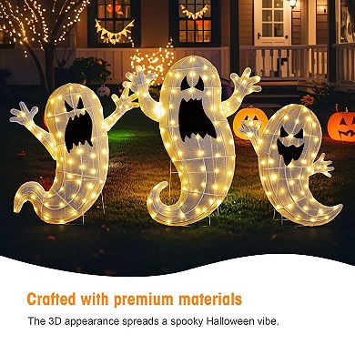 Glitzhome Set of 3 Ghosts Family Outdoor Decor, Lighted 2.5D Halloween Outdoor Decorations