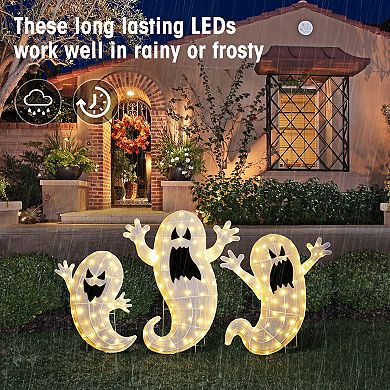 Glitzhome Set of 3 Ghosts Family Outdoor Decor, Lighted 2.5D Halloween Outdoor Decorations