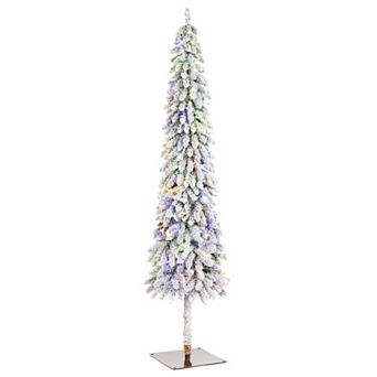 Glitzhome 7.5ft Pre-Lit Flocked Artificial Christmas Tree, Pencil Christmas Tree for Indoor Outdoor