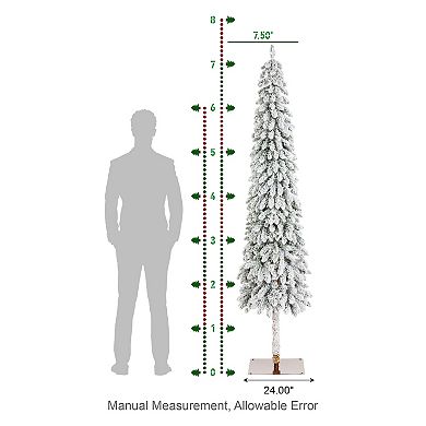 Glitzhome 7.5ft Pre-Lit Flocked Artificial Christmas Tree, Pencil Christmas Tree for Indoor Outdoor