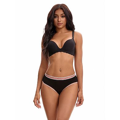 Women's Letter Print Contrast Binding Briefs Mid Rise Leak Proof Underpanties