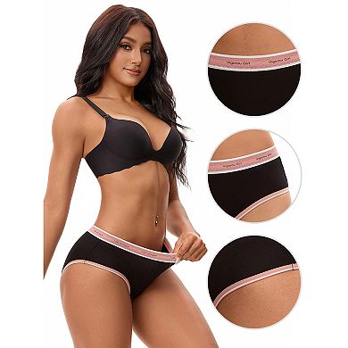 Women's Letter Print Contrast Binding Briefs Mid Rise Leak Proof Underpanties