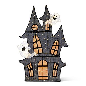 Glitzhome 61.75"H Lighted 2D Haunted House Decor, Lighted Halloween Outdoor Decoration