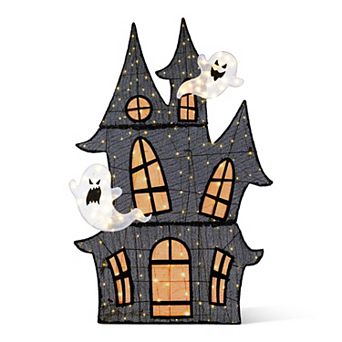 Glitzhome 61.75"H Lighted 2D Haunted House Decor, Lighted Halloween Outdoor Decoration