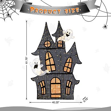 Glitzhome 61.75"H Lighted 2D Haunted House Decor, Halloween Decoration Outdoor