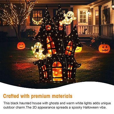 Glitzhome 61.75"H Lighted 2D Haunted House Decor, Halloween Decoration Outdoor