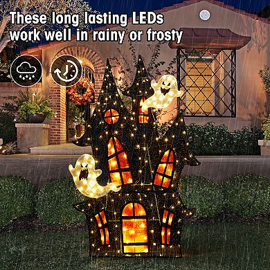 Glitzhome 61.75"H Lighted 2D Haunted House Decor, Halloween Decoration Outdoor