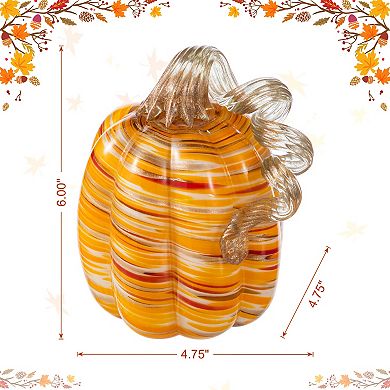 Glitzhome Hand Blown Glass Pumpkin Table Accent For Fall Harvest Thanksgiving Halloween Decorations