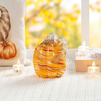 Glitzhome Hand Blown Glass Pumpkin Table Accent For Fall Harvest Thanksgiving Halloween Decorations