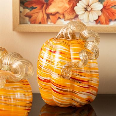Glitzhome Hand Blown Glass Pumpkin Table Accent For Fall Harvest Thanksgiving Halloween Decorations