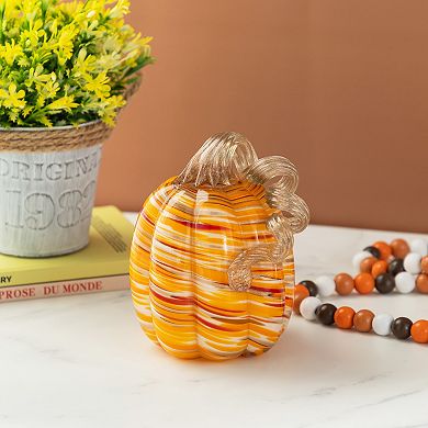 Glitzhome Hand Blown Glass Pumpkin Table Accent For Fall Harvest Thanksgiving Halloween Decorations