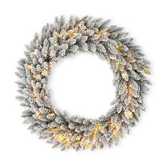 Glitzhome 36" D Pre-Lit Snow Flocked Christmas Wreath, Oversized Artificial Wreaths for Christmas