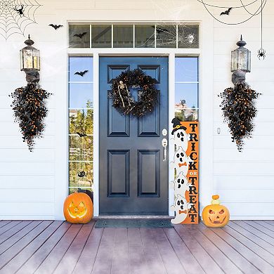 Glitzhome 24"D Rose, Skeleton and Berry Wreath, Black Halloween Decor