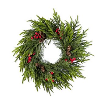 Glitzhome 24 Inch Christmas Wreaths for Front Door, Artificial Greenery Wreath for Indoor Outdoor