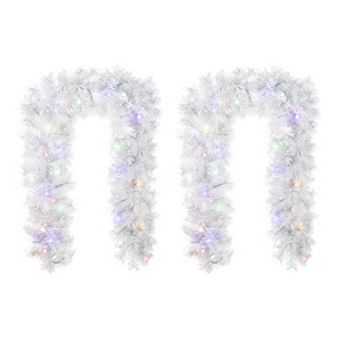 Glitzhome Set of 2 Christmas Garlands, 6ft Pre-Lit Snow Flocked Pine Garlands