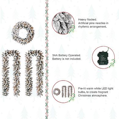 Glitzhome Set of 3 Christmas Wreath and Matched Garlands Set