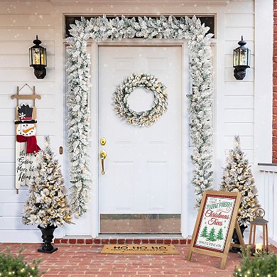 Glitzhome Set of 3 Christmas Wreath and Matched Garlands Set