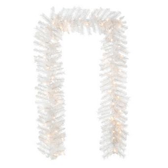 Glitzhome 9ft Pre-Lit White Pine Christmas Garland, with 50 Warm White LED Lights and Timer