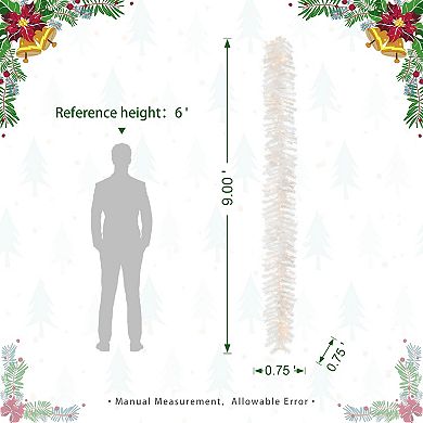 Glitzhome 9ft Pre-Lit White Pine Christmas Garland, with 50 Warm White LED Lights and Timer