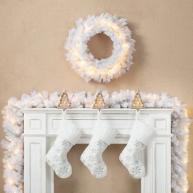 Glitzhome 9ft Pre-Lit White Pine Christmas Garland, with 50 Warm White LED Lights and Timer
