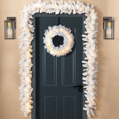 Glitzhome 9ft Pre-Lit White Pine Christmas Garland, with 50 Warm White LED Lights and Timer