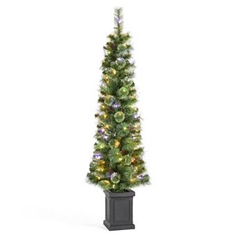 Glitzhome 5ft Prelit Artificial Christmas Tree, Green Cashmere Pine Christmas Porch Tree