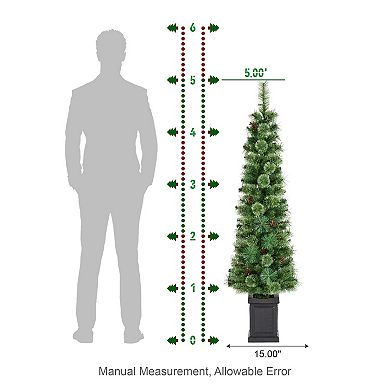 Glitzhome 5ft Prelit Artificial Christmas Tree, Green Cashmere Pine Christmas Porch Tree
