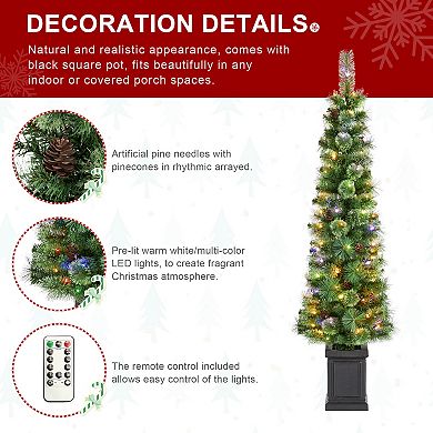 Glitzhome 5ft Prelit Artificial Christmas Tree, Green Cashmere Pine Christmas Porch Tree
