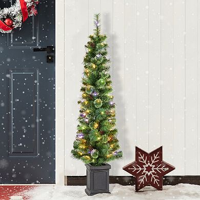 Glitzhome 5ft Prelit Artificial Christmas Tree, Green Cashmere Pine Christmas Porch Tree