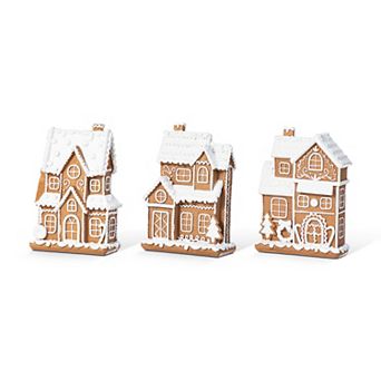 Glitzhome Set of 3 Gingerbread House Table Decor, 5.50"H Christmas Resin Table Centerpiece