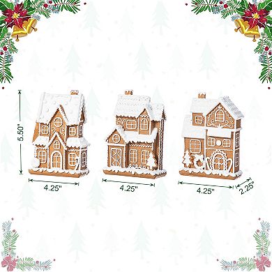 Glitzhome Set of 3 Gingerbread House Table Decor, 5.50"H Christmas Resin Table Centerpiece
