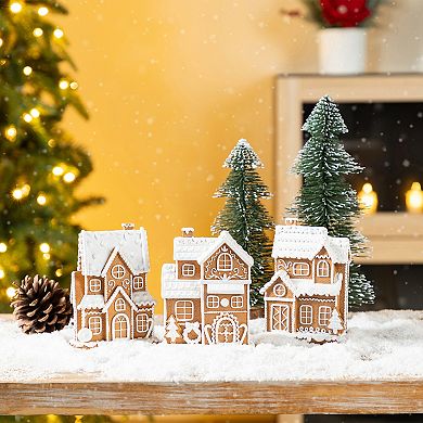 Glitzhome Set of 3 Gingerbread House Table Decor, 5.50"H Christmas Resin Table Centerpiece